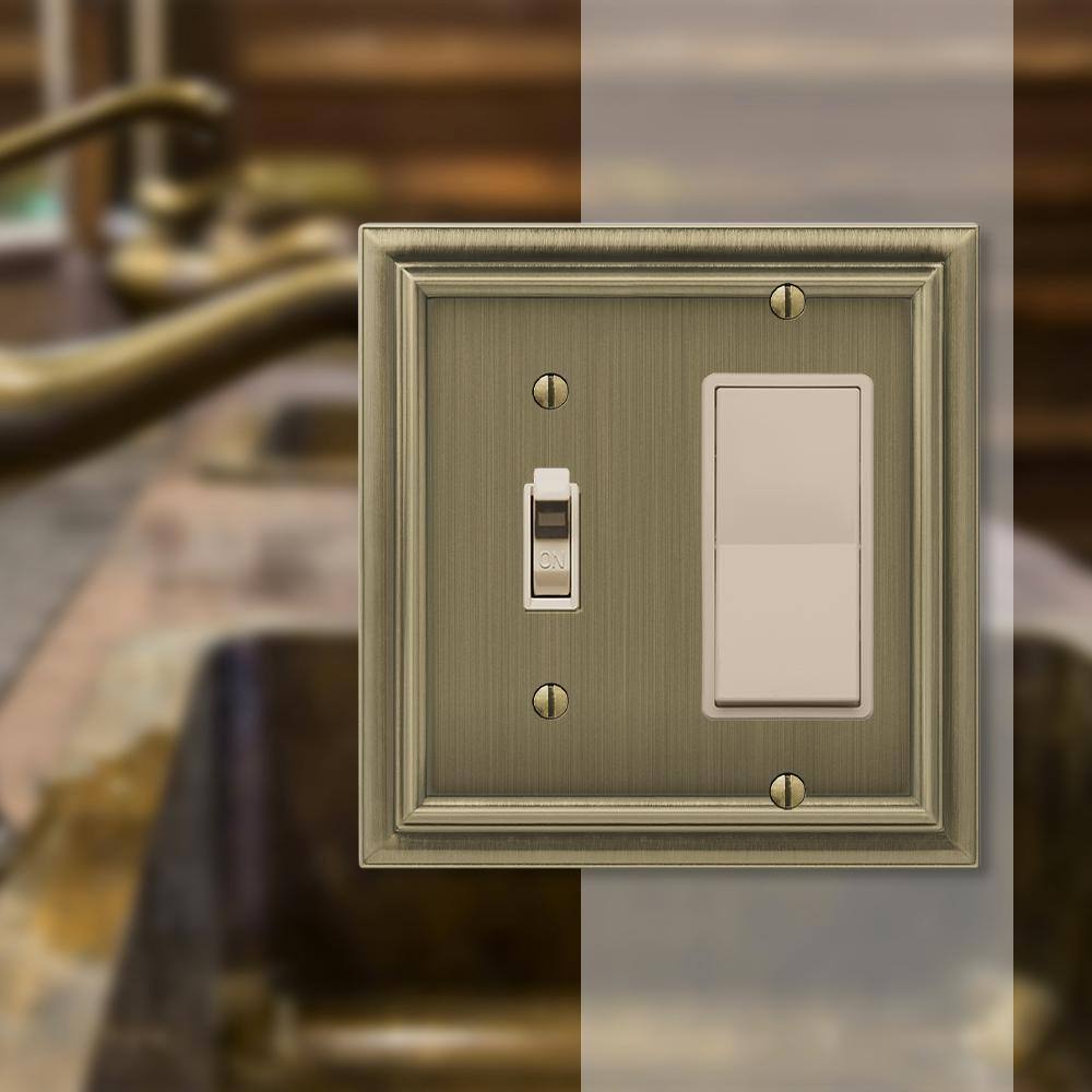 AMERELLE Continental 2 Gang 1-Toggle and 1-Rocker Metal Wall Plate - Brushed Brass 94TRBB