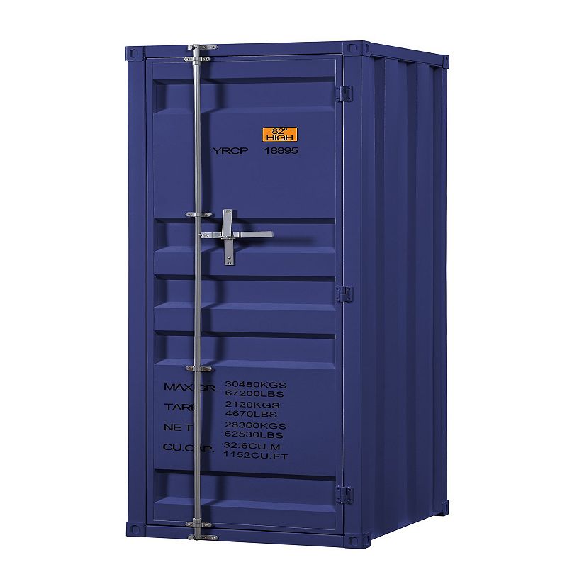 Industrial Style Metal Wardrobe with Recessed Door Front， Blue