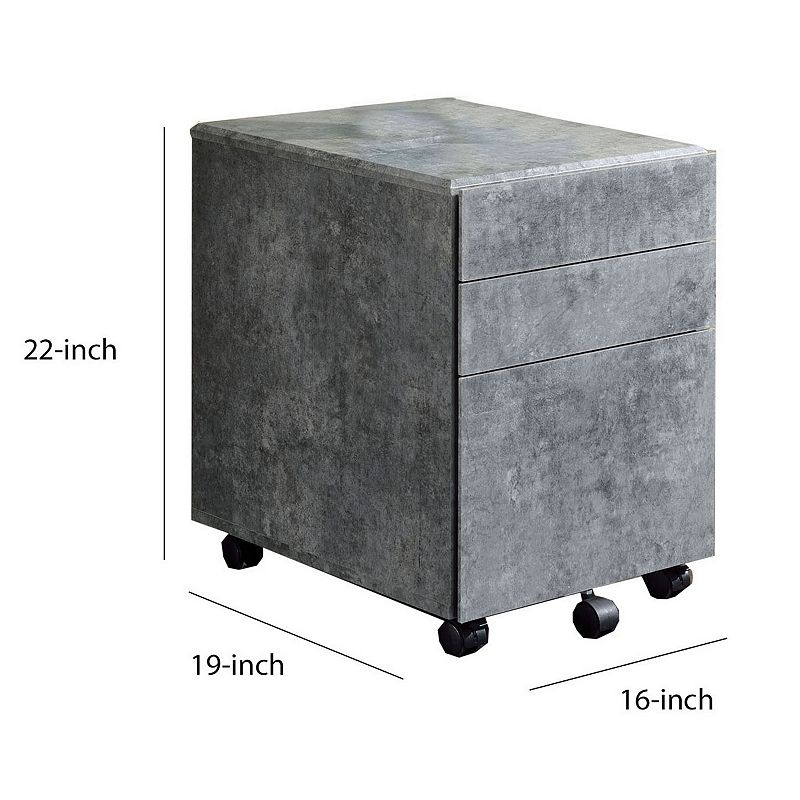 Contemporary Style File Cabinet with 3 Storage Drawers and Casters， Gray