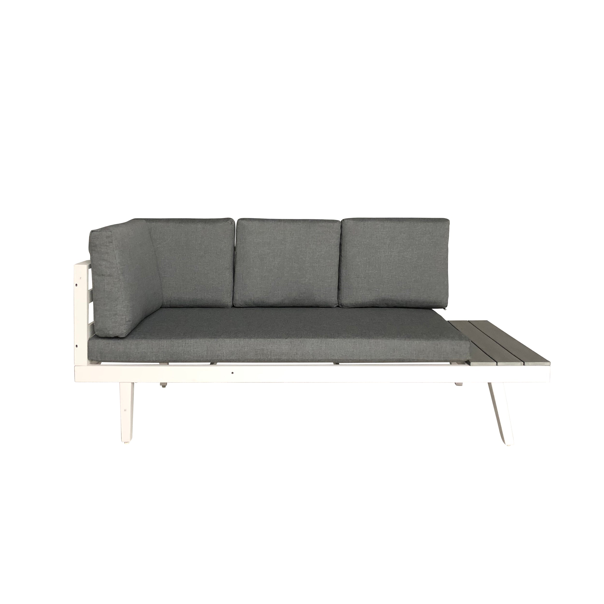 Taylor Outdoor Aluminum Sofa Sectional with Faux Wood Accents, White and Gray