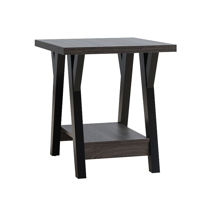 FC Design Distressed Grey and Black End Table with Bottom Shelf