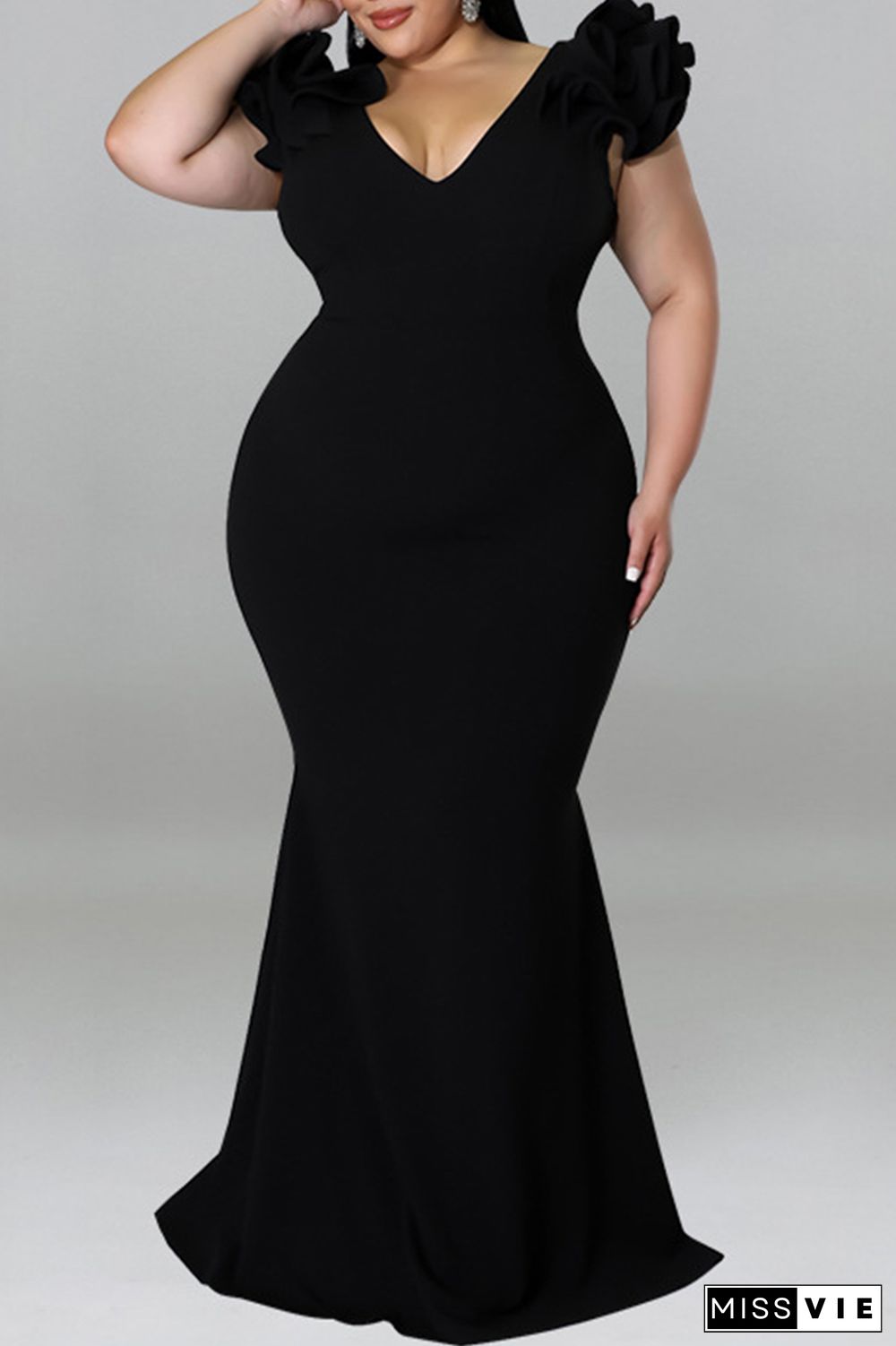 Formal Solid Patchwork Off the Shoulder Long Plus Size Dresses