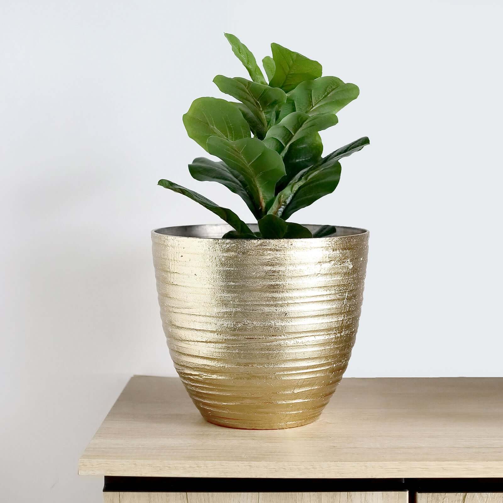 Metallic Gold Textured Finish Large Indoor Flower Plant Pot, Decorative Indoor/Outdoor Planter 12