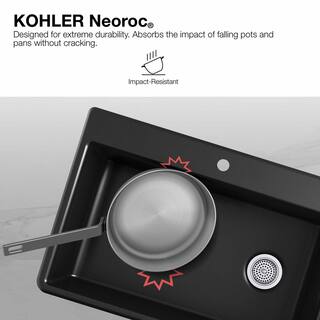 KOHLER Cairn Undermount Neoroc Granite Composite 33.5 in. Single Bowl Kitchen Sink Kit in Matte Black K-8206-CM1