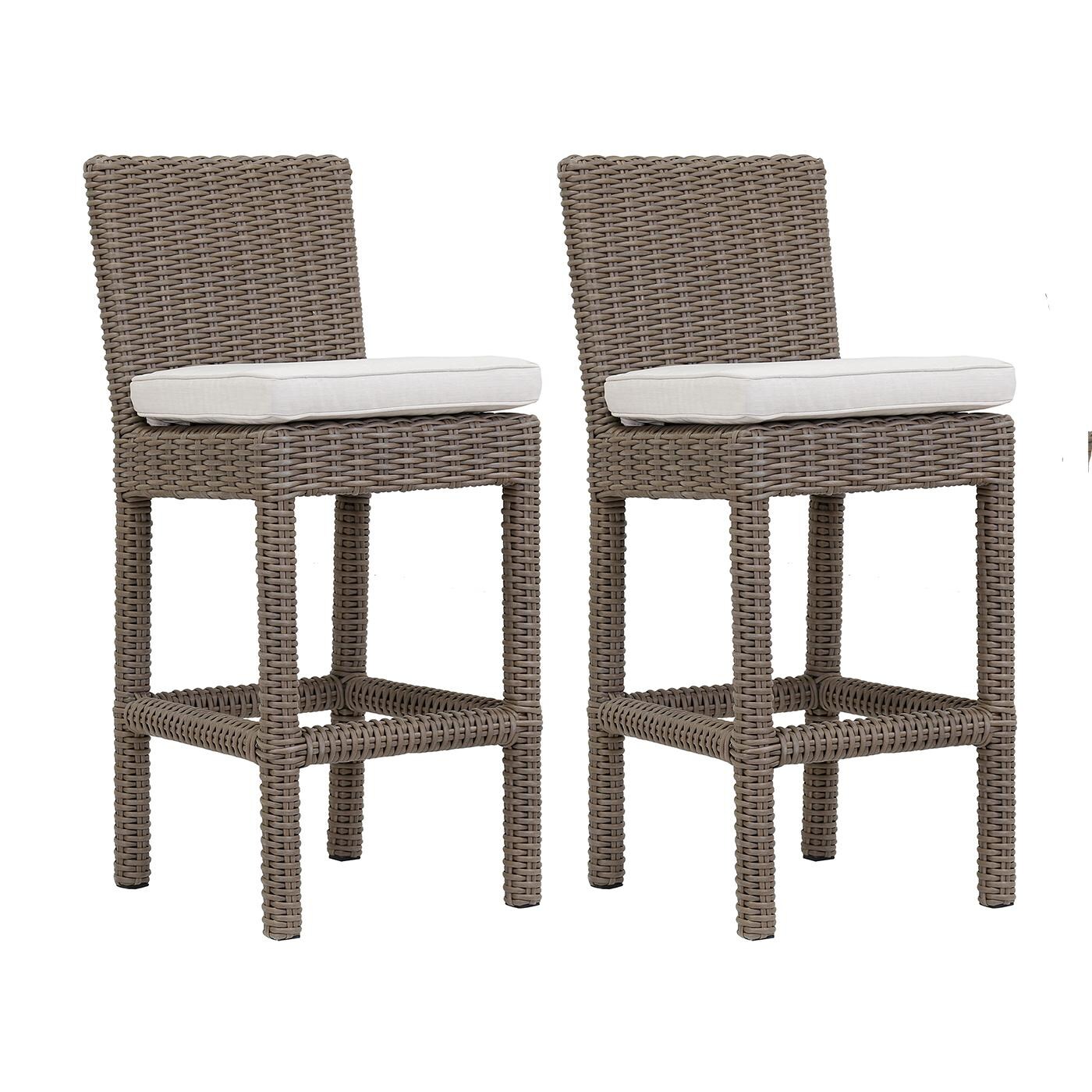 Coronado 2 Piece Wicker Patio Counter Height Bar Stool Set W/ Sunbrella Canvas Flax Cushions By Sunset West