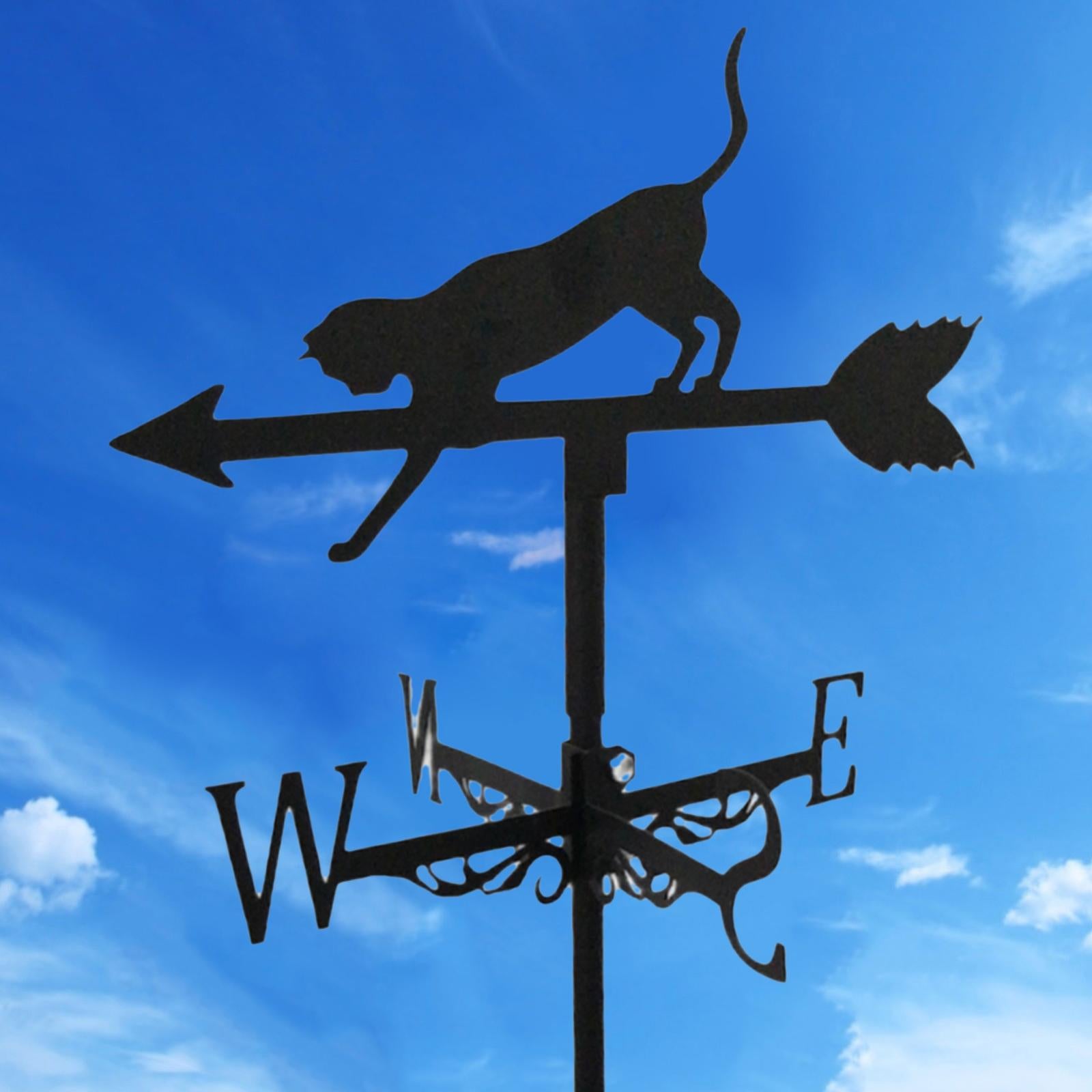 Roof Weather Vane with Animal Silhouette Figurine Garden Stake Weathervane Cat