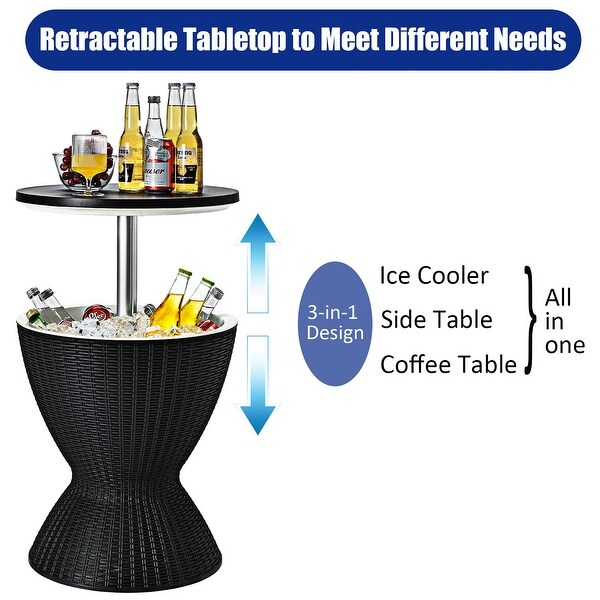 Costway 8 Gallon 3 in 1 Patio Rattan Cooler Bar Table Adjust Ice