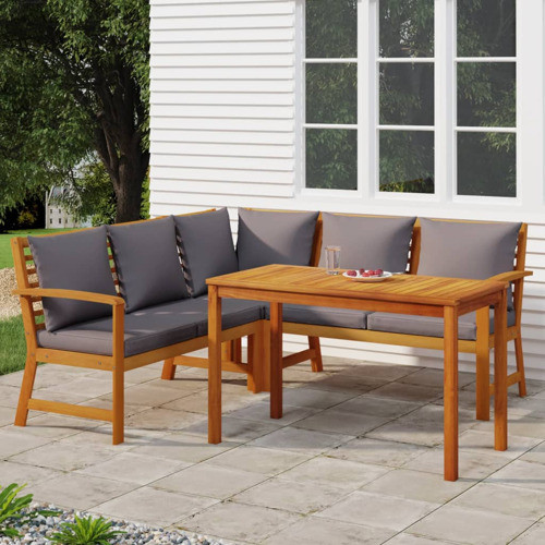 vidaXL Patio Dining Set 4 Piece Table and Chair with Cushions Solid Wood Acacia   Transitional   Outdoor Dining Sets   by vidaXL LLC  Houzz