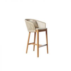 Tabouret de bar extérieur TRIBU Mood - Tabouret haut tressé， pieds teck