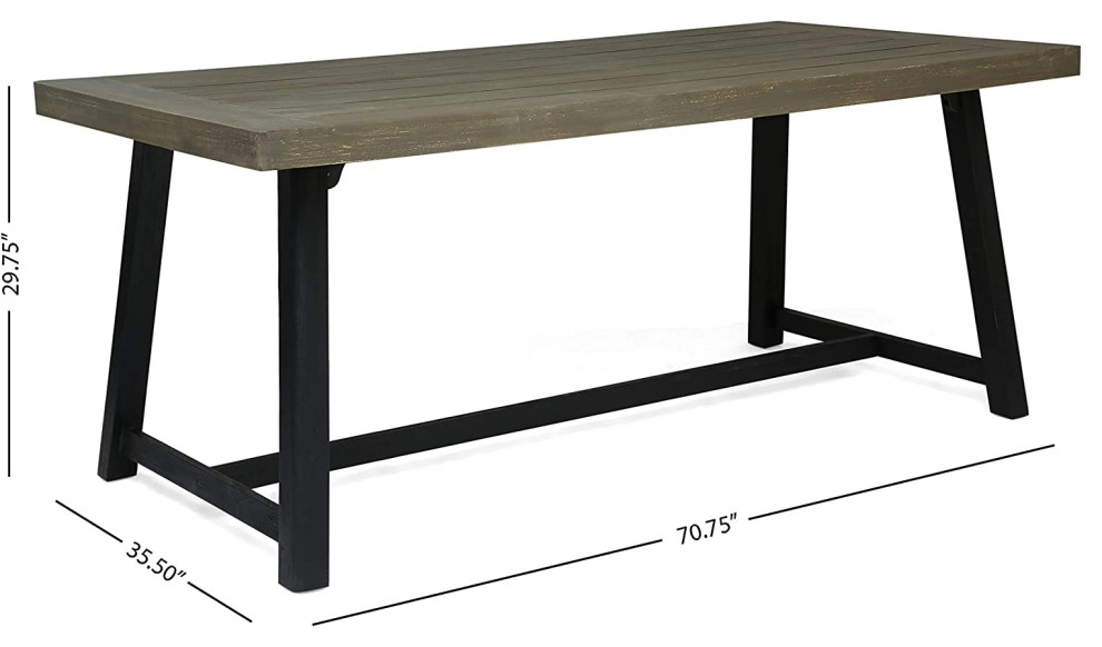 Rustic Patio Dining Table  Black Metal Base With Sandblast Gray Acacia Wood Top   Transitional   Outdoor Dining Tables   by Decor Love  Houzz