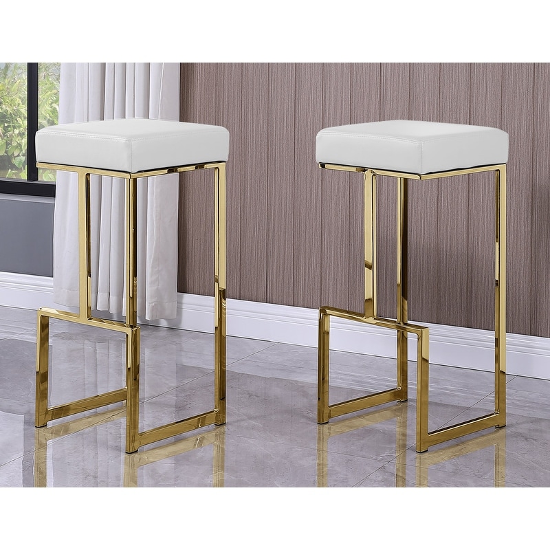 Best Master Furniture Synthetic Leather Gold Bar Stool (Set of 2)