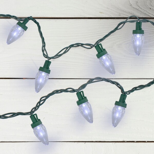 50 Pure White LED C7 Mini Christmas Lights，20.25 ft Green Wire