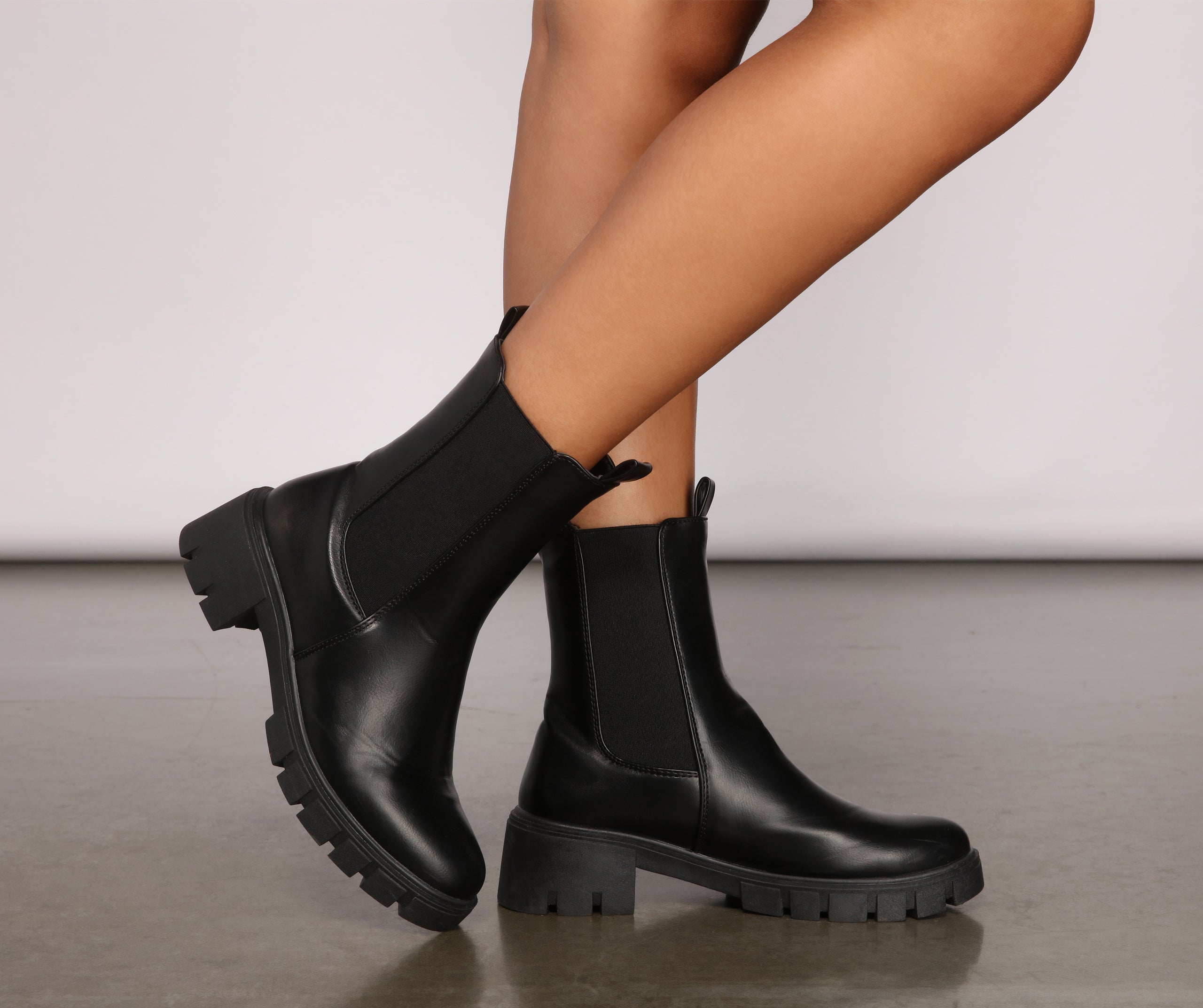 Level Up Faux Leather Lug Sole Booties