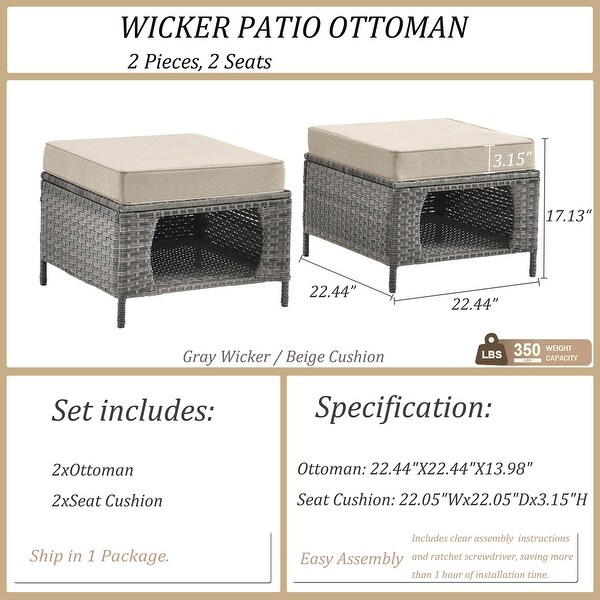 Wicker Patio Furniture Conversation Set with High Back Swivel Chairs and Storage Ottomans，Cushions Included🎃