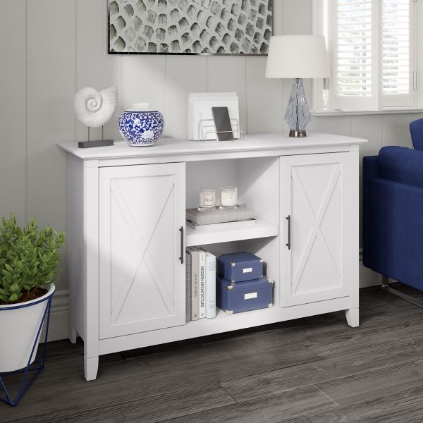 Bush Furniture Key West Accent Cabinet with Doors in Pure White Oak