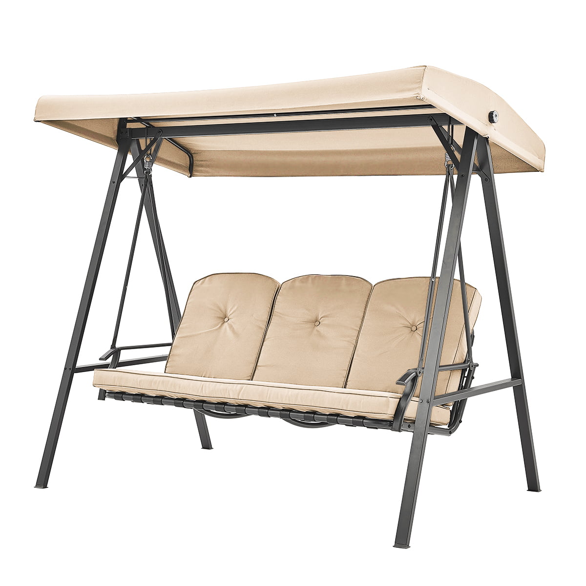 Barton Outdoor Patio 3 Seater Adjustable Canopy Bench Swing Chair with Cushion Seating, Beige