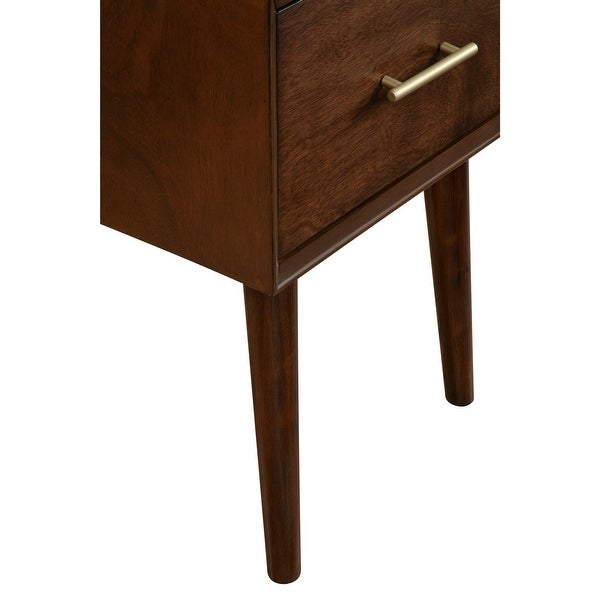 End Table with 1 Drawer and Angled Legs， Walnut Brown