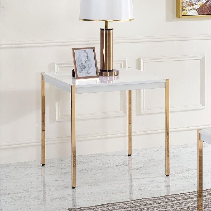 End Table in White and Gold Finish