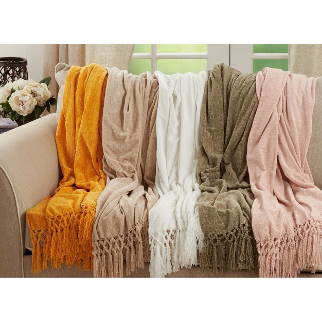 Saro Lifestyle Chenille Throw Blanket With Knotted Design