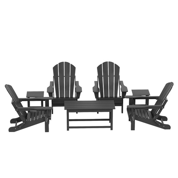 Polytrends Laguna Hdpe All Weather Outdoor Patio Foldable Adirondack Chairs Conversation Set (7Piece Set)