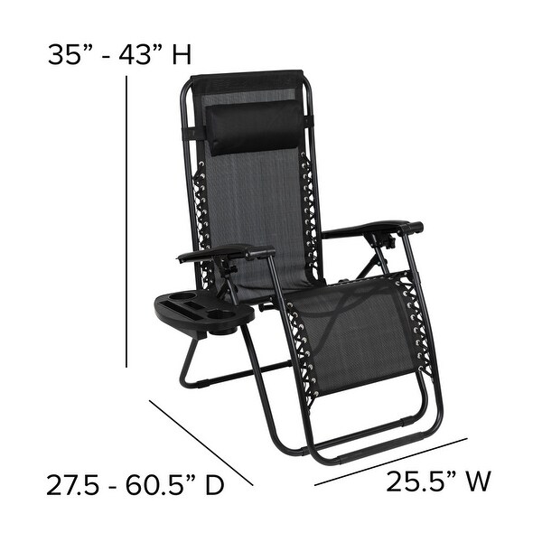 2 Pack Adjustable Mesh Zero Gravity Lounge Chair with Cup Holder Tray