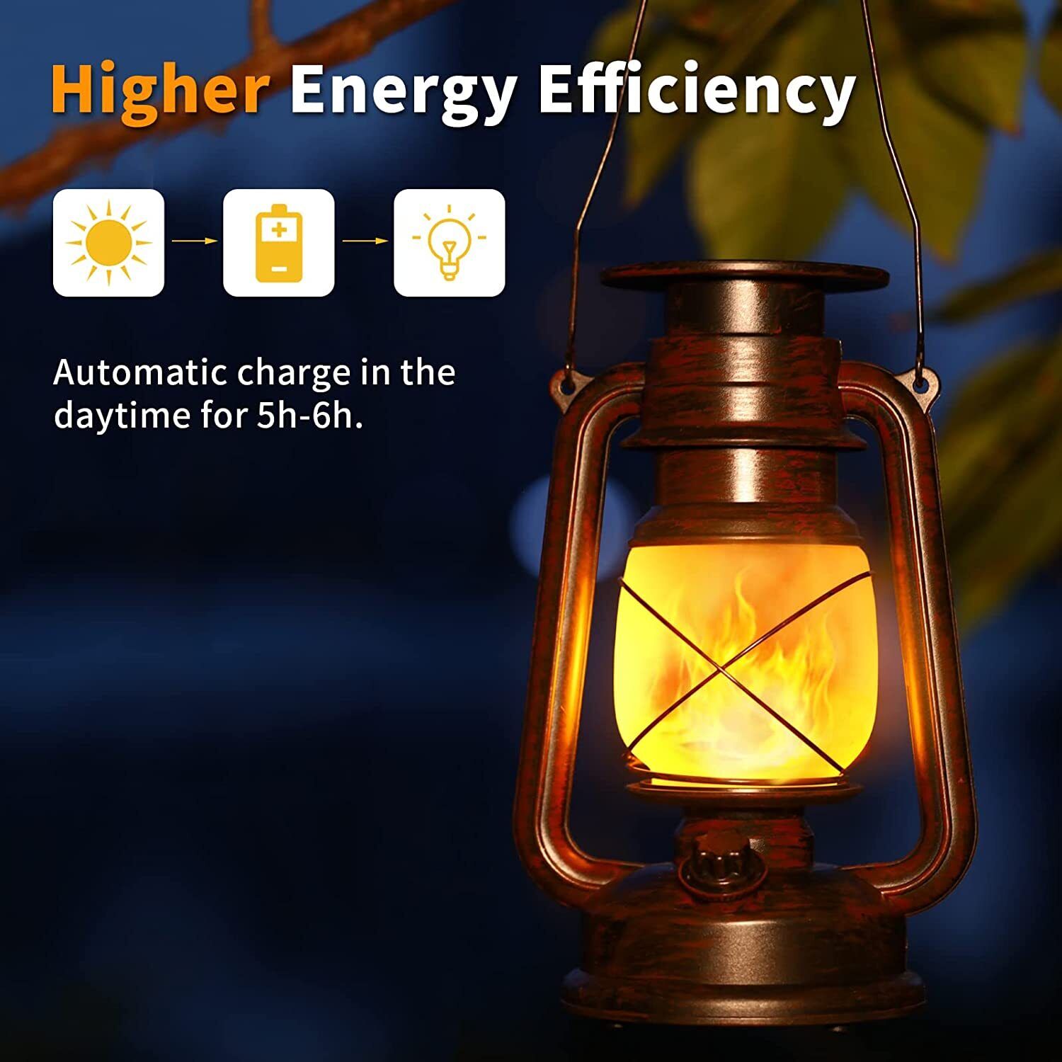 2 Pack Rustic Solar Flicker Flame Lantern Hanging Lights Outdoor Lamp Waterproof