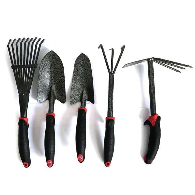 Garden stainless steel set polished hand tool with soft ergonomic grip hot sell 5 pieces heavy duty wood handle garden tool kit