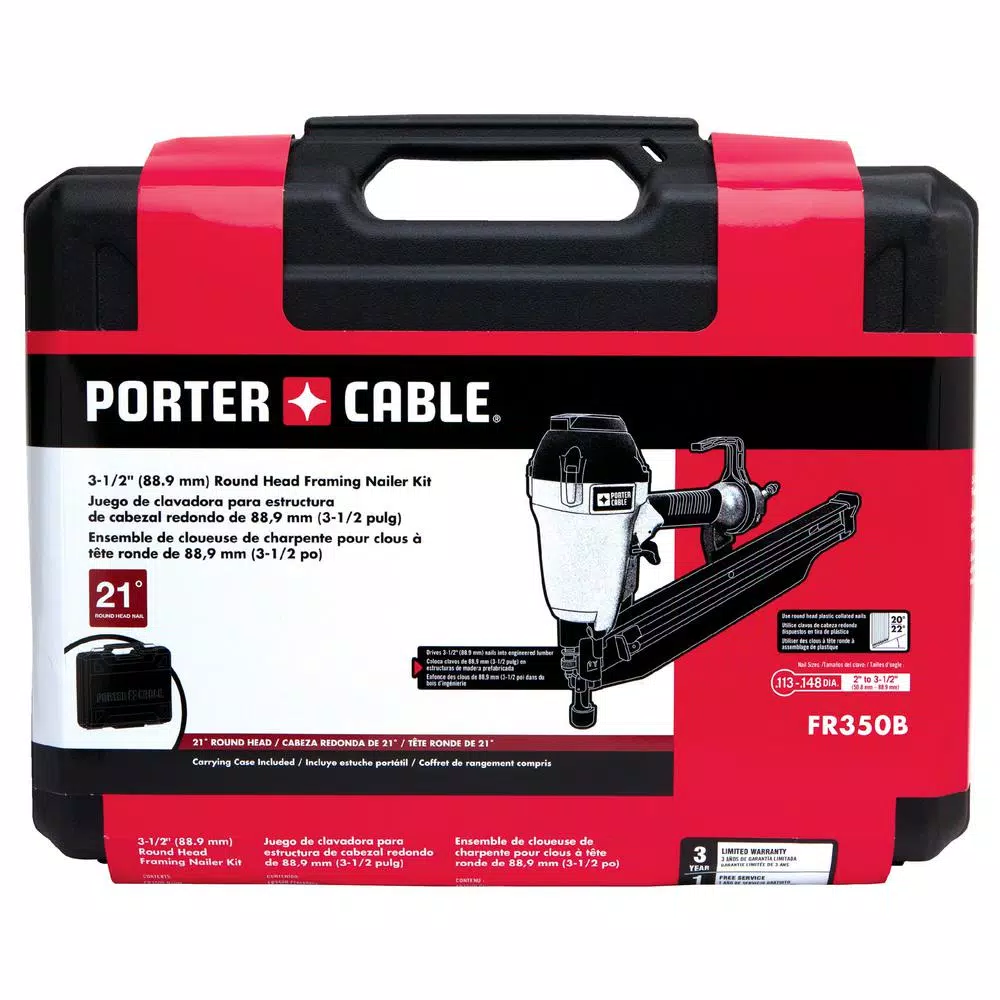 Porter-Cable Pneumatic 21-Degree Corded 3-1/2 in. Full Round Framing Nailer with Bonus Pneumatic 16-Gauge 2-1/2 in. Finish Nailer Kit and#8211; XDC Depot