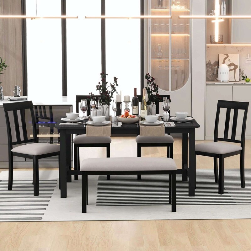 6 piece Dining Table Set  Adjustable Table Length with Hidden Flip Leaves