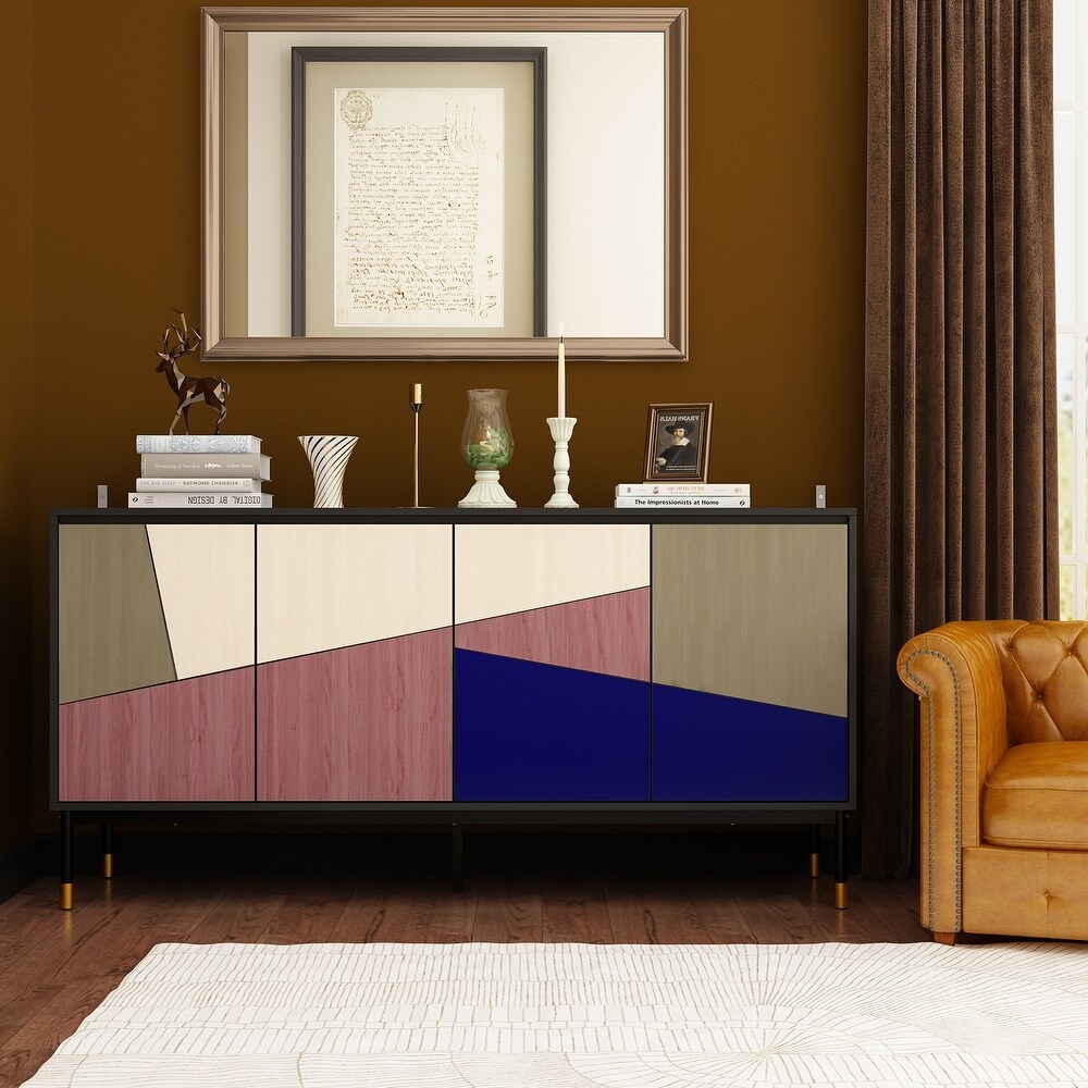 Colorful Modern Sideboard with Adjustable Storage   63 Inches Buffet