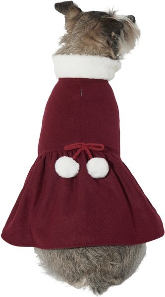 Frisco Mediumweight Pom Pom Bow Dog and Cat Peacoat Dress， Red