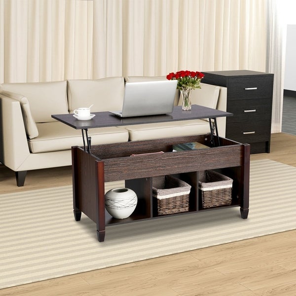 Modern Wood Lift Top Coffee Table， Espresso