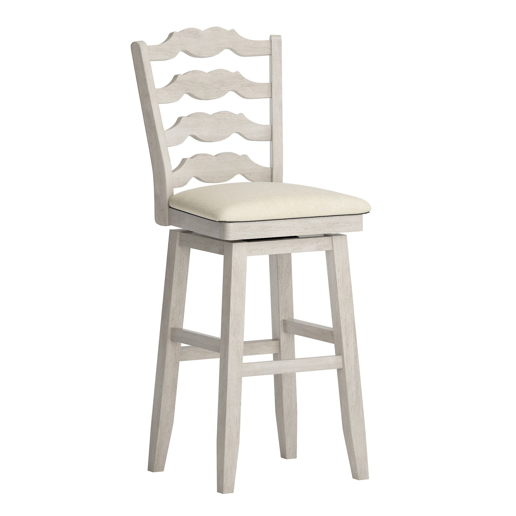 Sheena French Ladder Back Bar Height Swivel Stool， Antique White