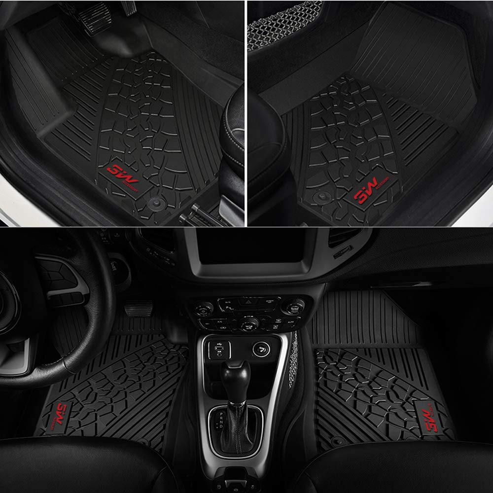 3W Floor Mats for Jeep Grand Cherokee (2013-2015) - Heavy Duty Protection Custom Fit Floor Liners All Weather Odorless TPE Car Floor Carpet 1st and 2nd Row， Black