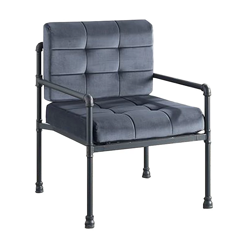 Accent Chair with Tufted Velvet Seat and Metal Frame， Gray