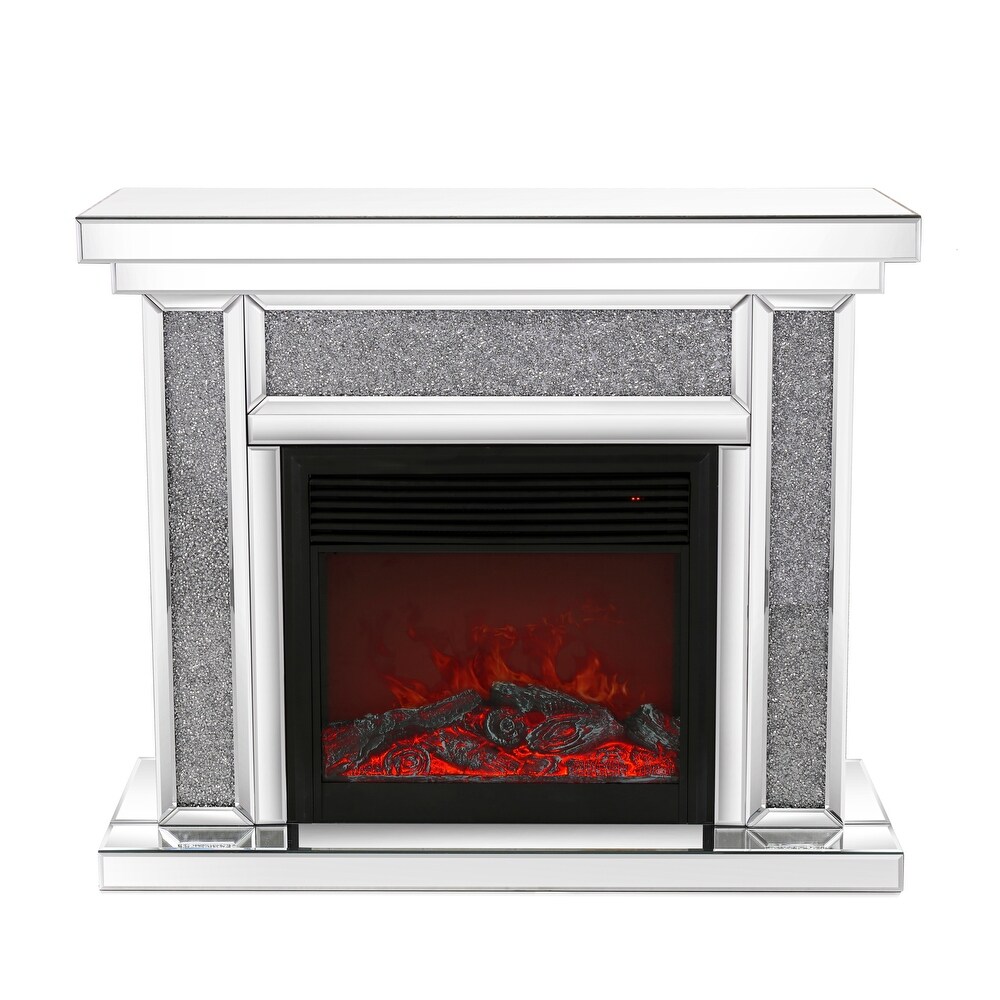 Mirror Electric Fireplace Display Console Table  Mantel Freestanding Heater Corner Firebox w/ 3D Flame Effect   Remote Control