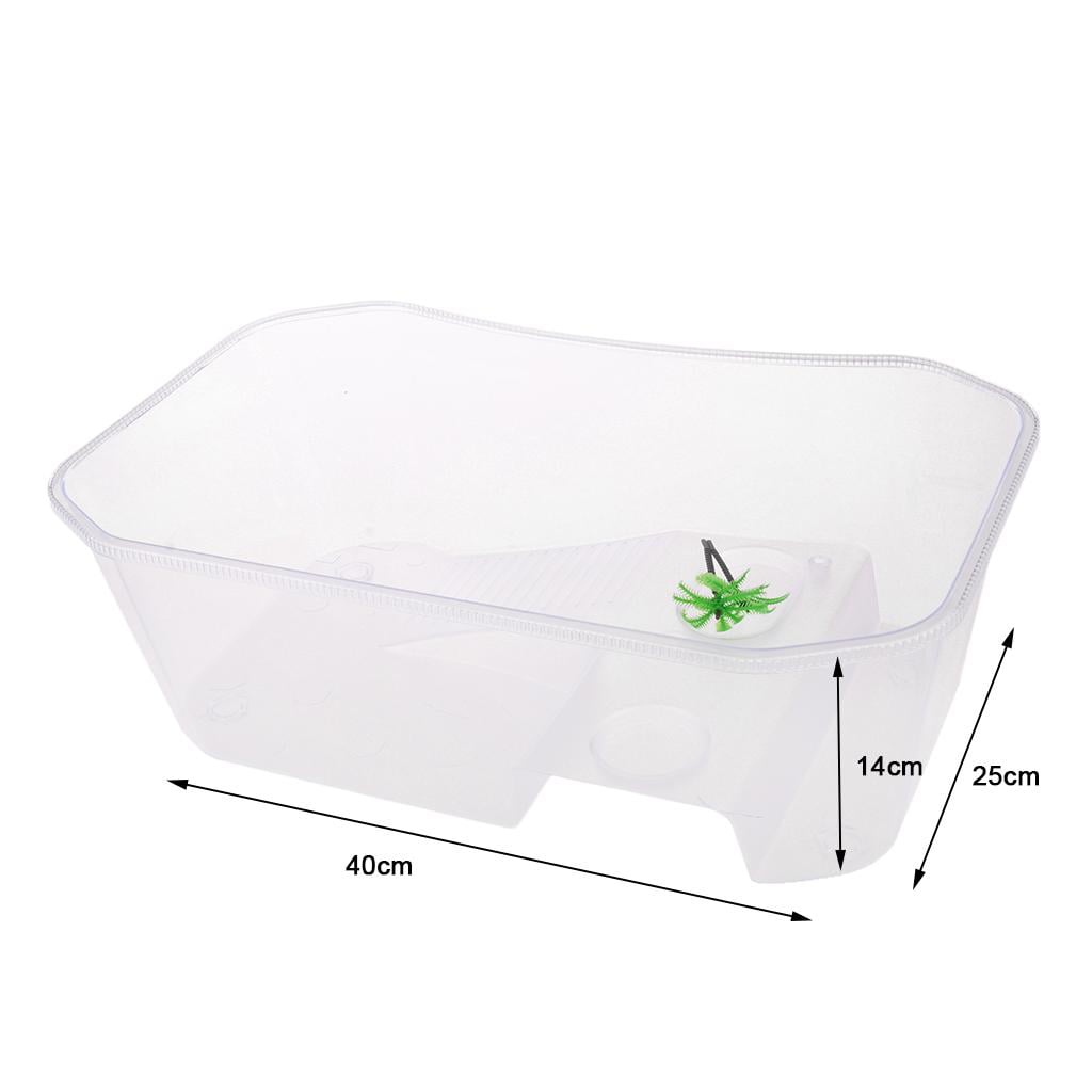 Deluxe Aquatic ， Aquarium Box for Turtle Reptile Habitat Tank with Basking Ramp Platform Plants White