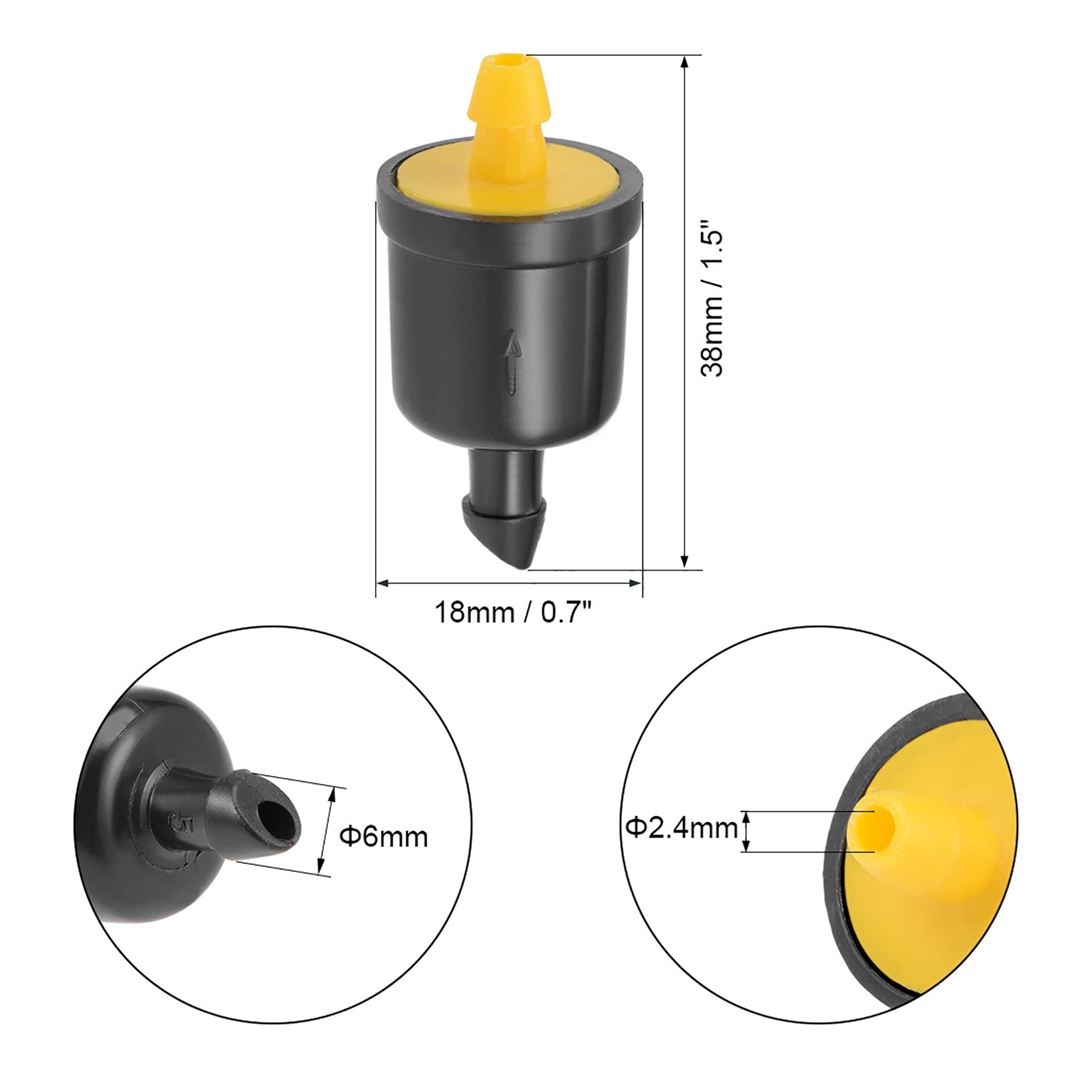 Pressure Compensating Dripper 5GPH 20L/H Emitter for Garden Lawn Drip Irrigation with Barbed Hose Connector Yellow 10pcs