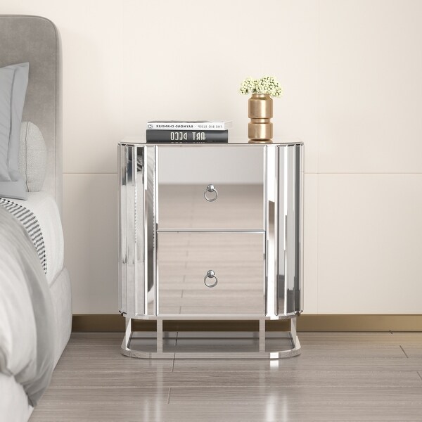 Mirrored Nightstand， Bedside Table， Grey End Table for Bedroom，Living - - 36307983