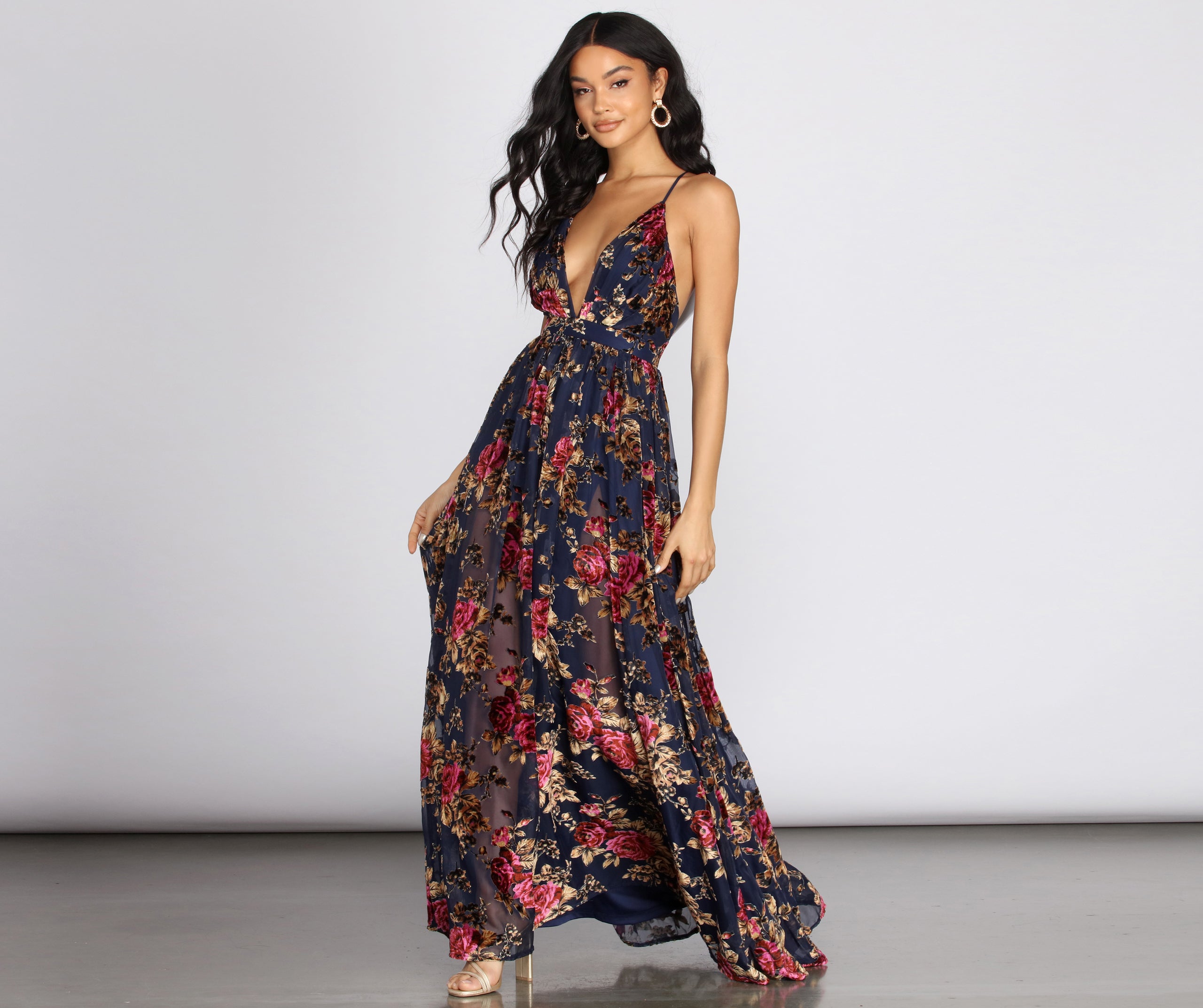 Justina Floral Velvet Burnout Chiffon Dress