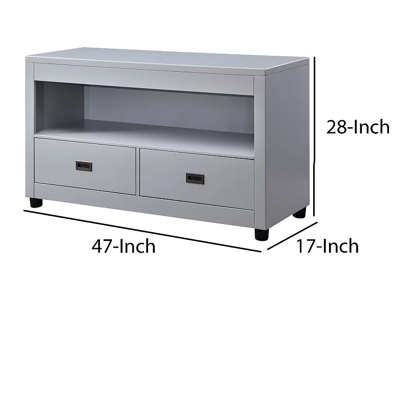 Wooden Console Cabinet with 2 Drawers and Open Shelf， Gray and Black