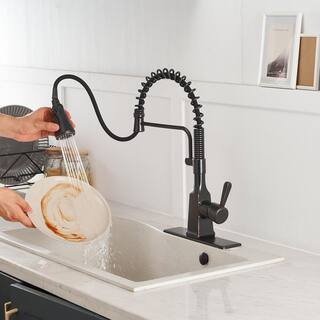 BWE Single-Handle Pull-Down Sprayer 3 Spray High Arc Kitchen Faucet With Deck Plate in Oil Rubbed Bronze A-94557-ORB