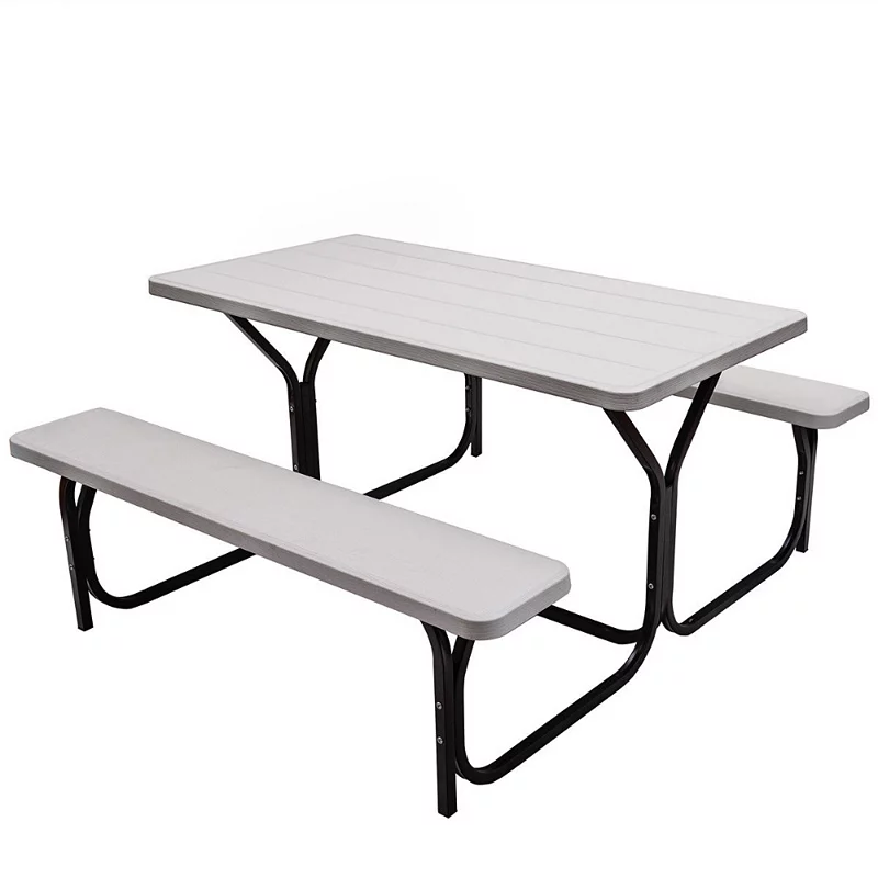 HDPE Outdoor Picnic Table Bench Set with Metal Base