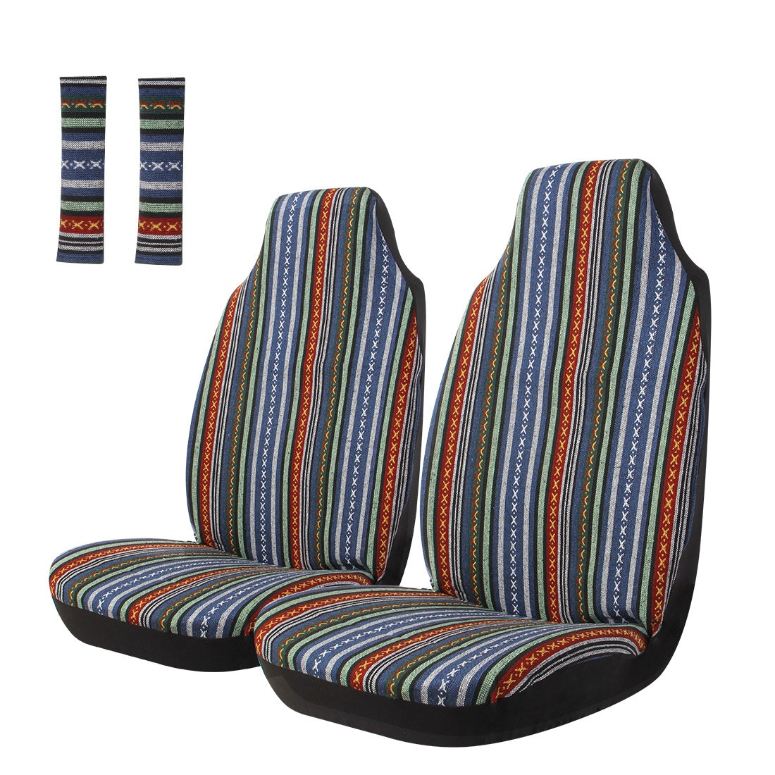 Copap Baja Blanket Front Seat Covers Multi-Color Stripe Cross Pattern Boho Style Universal Fits for Cars