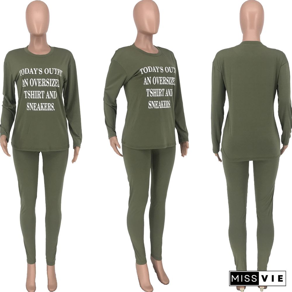 Women Letter Printed Tracksuit Pullover Pants 2 Pieces Set