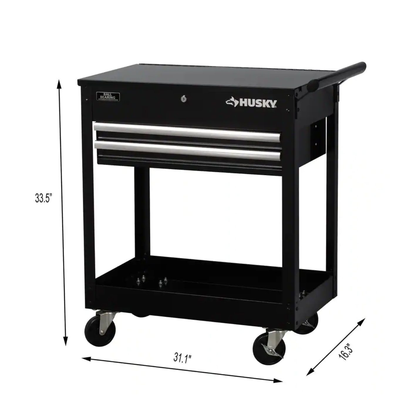 Husky 28 in. W x 16.3 in. D Standard Duty 2-Drawer Rolling Tool Utility Cart With Lift-Top in Gloss Black