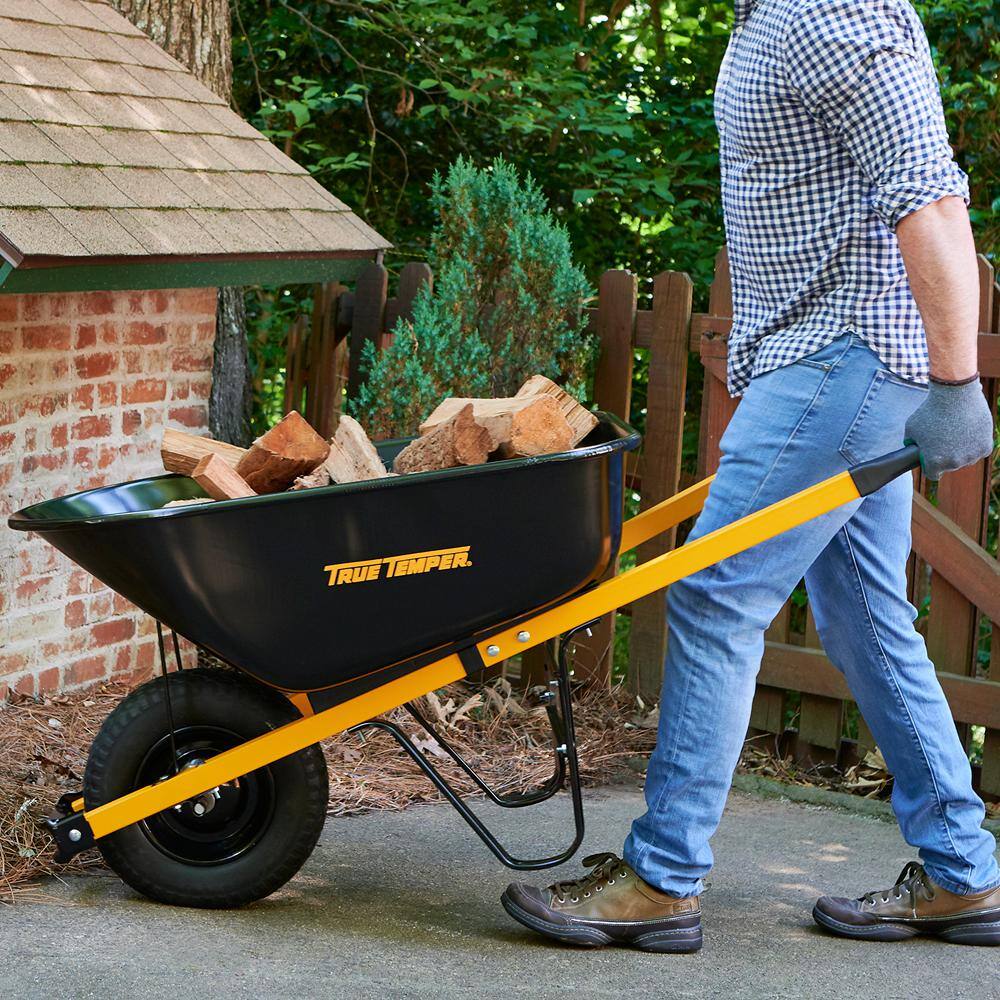 True Temper R6STFFEC 6 cu. ft. Barrow in a Box Steel Wheelbarrow with Never Flat Tire and Steel Handles