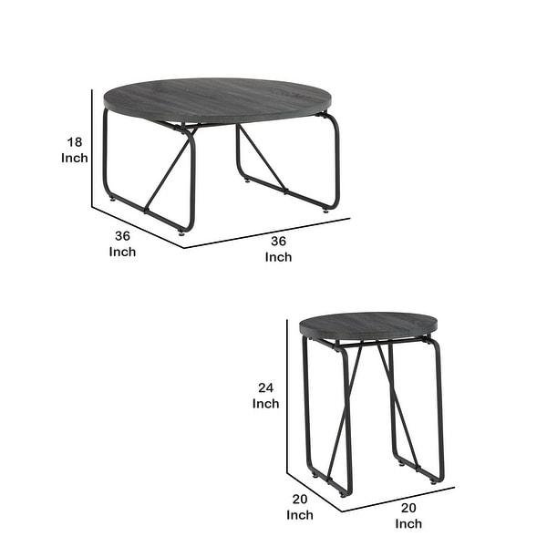 Modern 3 Piece Coffee Table Set with Side Tables， Metal Base， Charcoal