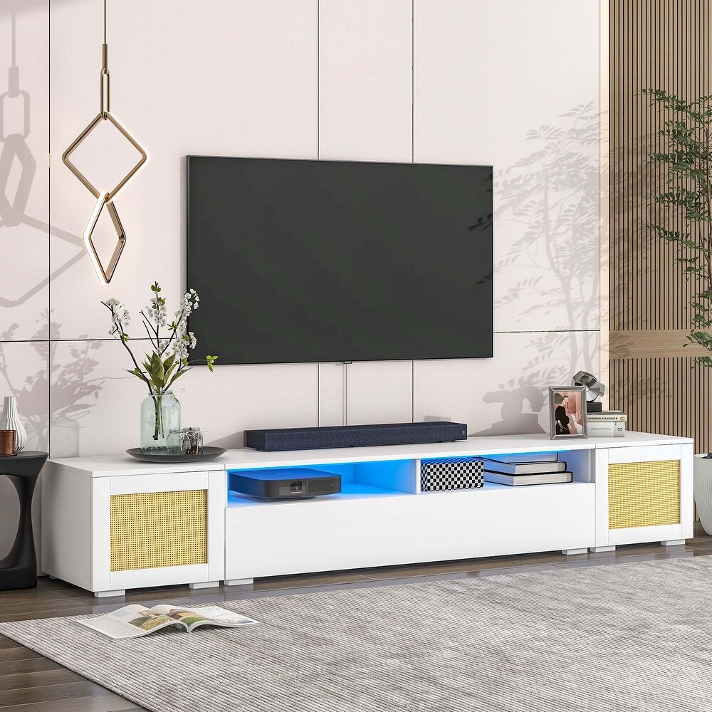 Rattan Style 3 pics TV Console Table for TVs Up to 90\