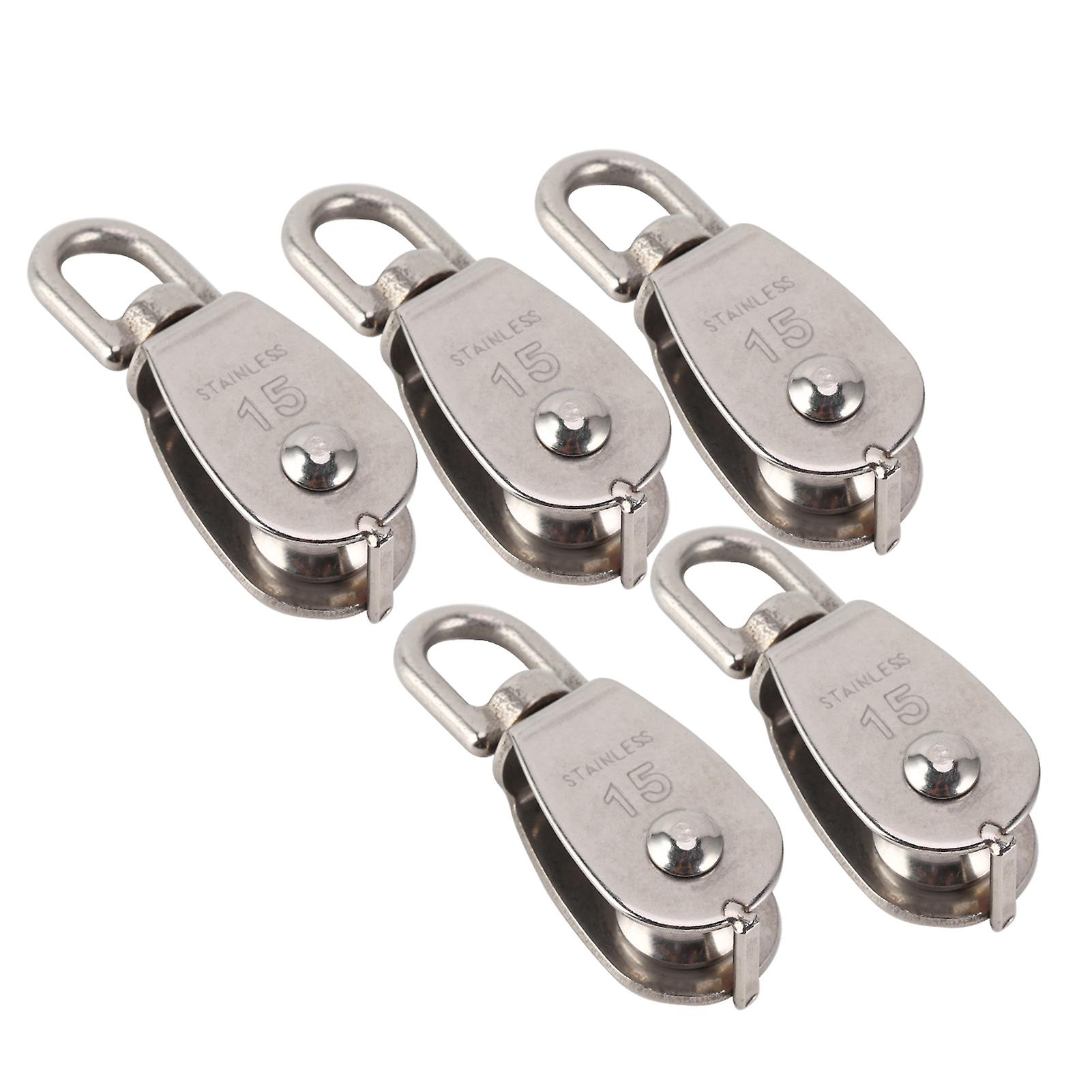 5pcs Single Pulley Roller Stainless Steel 1500kg Bearing With Thickness 15mm/0.6in Sturdy Hardware